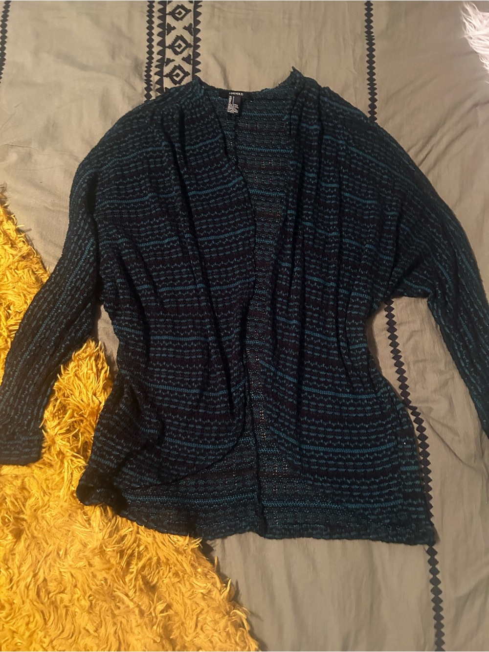 Forever 21 Open-Front Women's Sweater Cardigan - Teal/Black